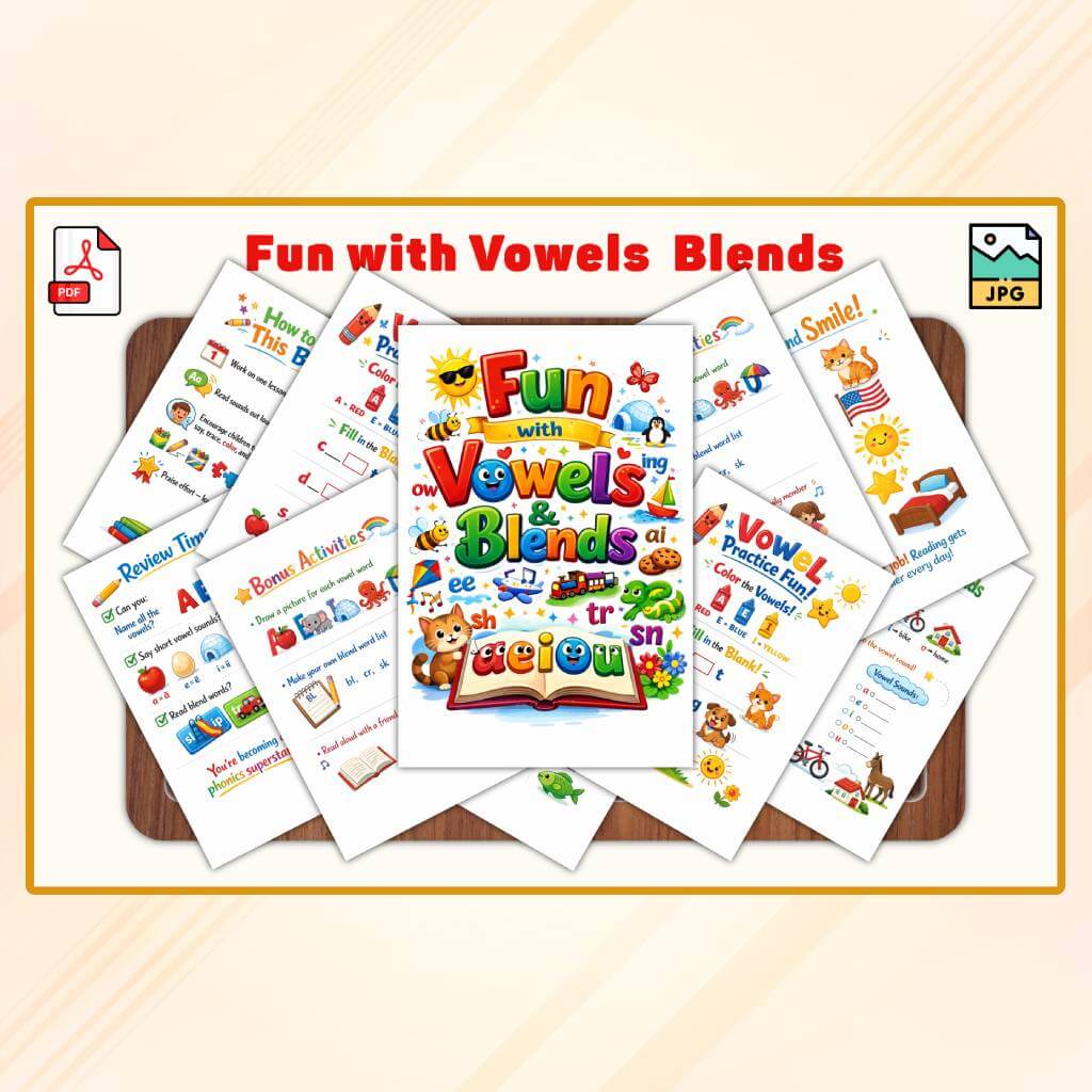 Vowel Activities and Blend Worksheets for Preschool Kids