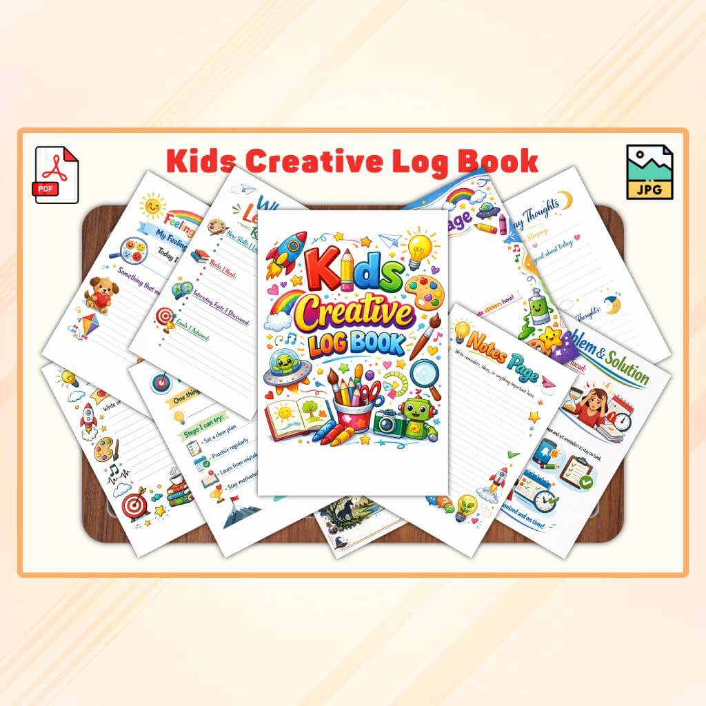 Kids Creative Log Book Printable PDF | Creative Activity Journal for Kids | Drawing & Idea Tracker | Homeschool Printable | Instant Download - Image 2