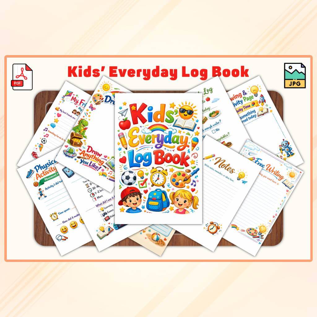 Kids Everyday Log Book Printable PDF | Daily Activity Journal for Kids | Learning Tracker Workbook | Homeschool Printable | Instant Download - Image 2