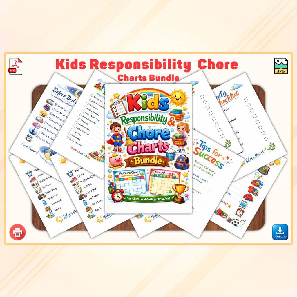 Kids Responsibility & Chore Charts Bundle Printable PDF | Kids Chore Chart Bundle | Daily Routine Charts for Kids | Instant Download - Image 2