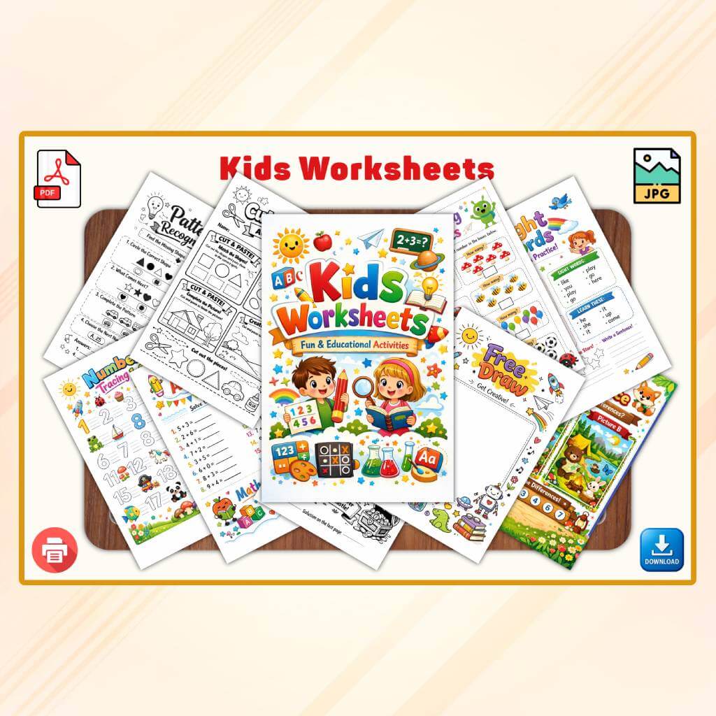 Kids Worksheets Printable PDF | Preschool & Kindergarten Learning Activities | Educational Worksheets for Homeschool | Instant Download - Image 2