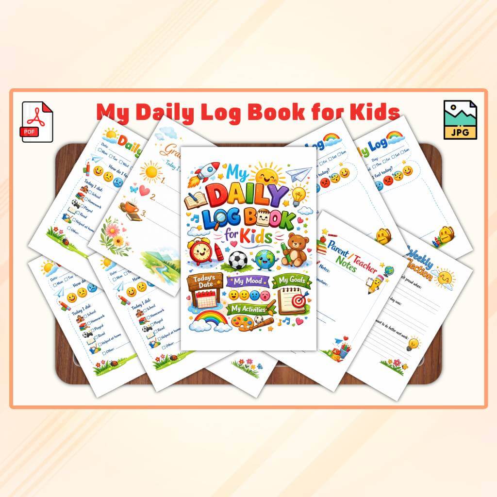 My Daily Log Book for Kids Printable PDF | Daily Activity Tracker for Children | Kids Journal Workbook | Homeschool Printable | Instant Download - Image 2