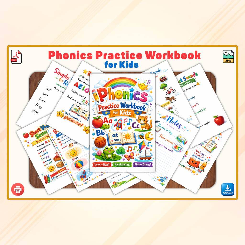 Phonics Practice Workbook for Kids Printable PDF | Preschool & Kindergarten Phonics Worksheets | Homeschool Learning Activities - Image 2